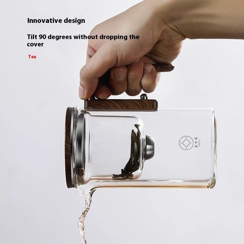 One Click Magnetic Teapot Separation Filtration Glass Tea Pot Wood Handle Tea Water Separation Inner Container Teapot