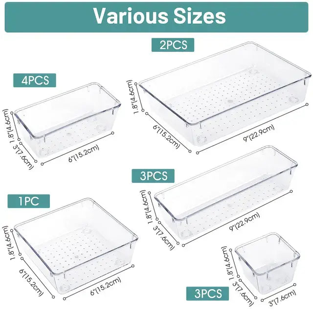 25 Pieces Clear Plastic Drawer Organizer Set