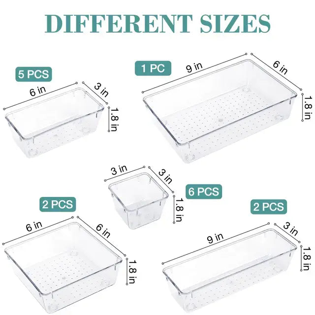 25 Pieces Clear Plastic Drawer Organizer Set