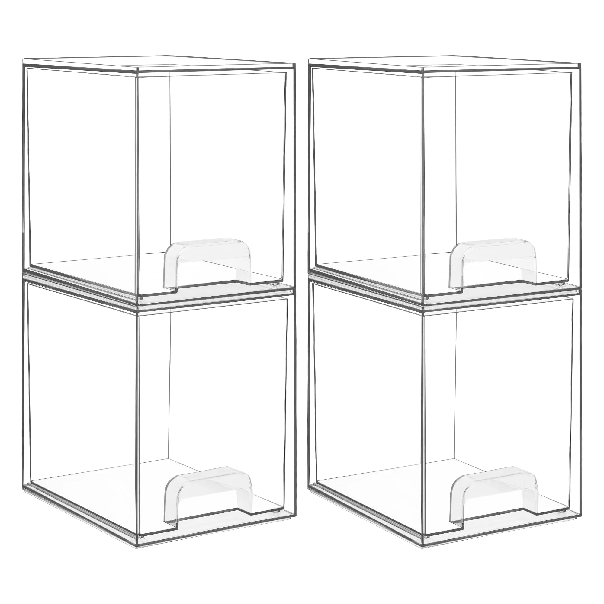 Vtopmart 4 Pack Clear Stackable Storage Drawers,7.6" H Plastic Organizers Bins for Skincare, Bathroom Supplies,Ideal for Cabinet,Undersink,Vanity,Kitchen,Pantry Organization