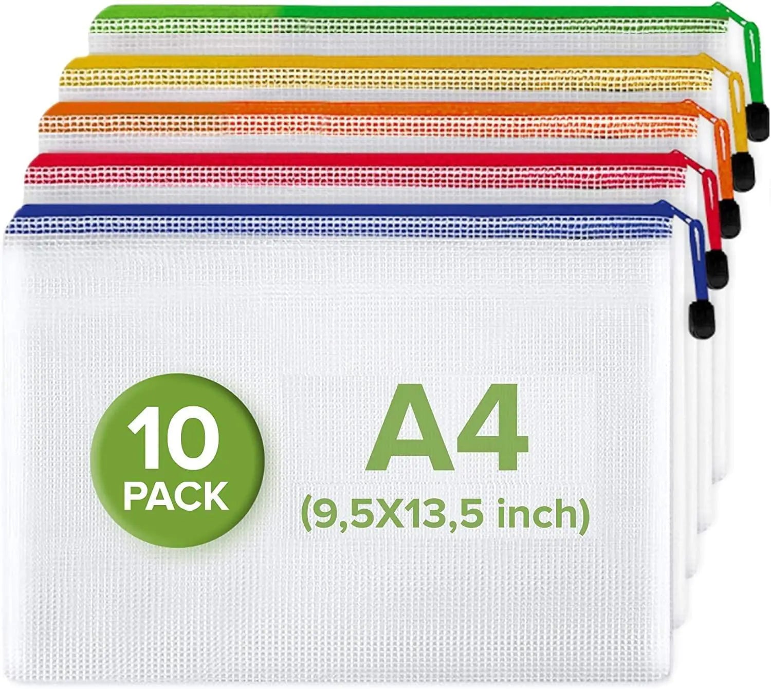 Mesh Zipper Pouch Document Bag for School Office Supplies Storage 10 Pack A4